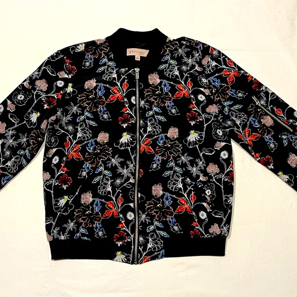 Philosophy Republic black floral bomber jacket M - Picture 1 of 7
